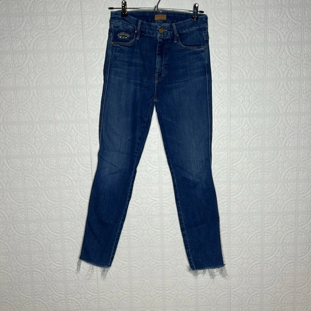 MOTHER High Waisted Double Looker Ankle Fray Embroidery Jeans Fruit Cart… - Picture 10 of 16